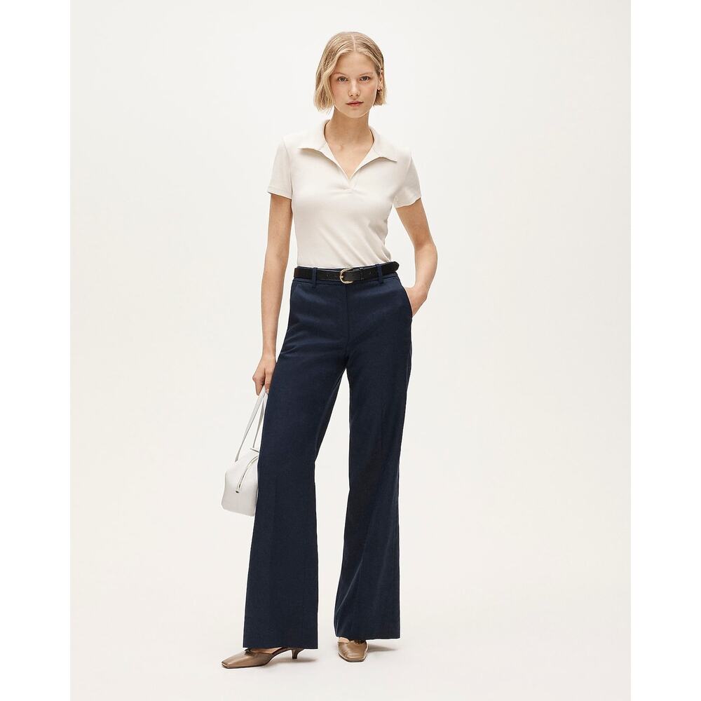 J.Crew Carolina Flare Pant Stretch Linen Blend Navy Size 8 Capsule Wardrobe